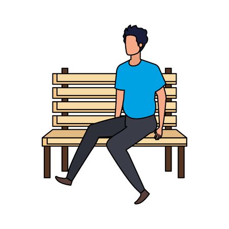 young and casual man seated in park chair character vector illustration designのイラスト素材