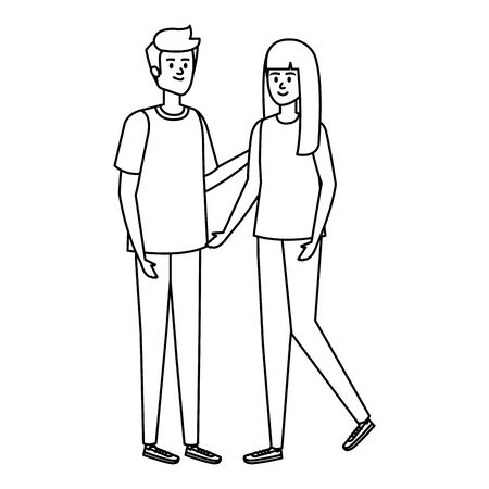 young couple lovers avatars characters vector illustration designのイラスト素材