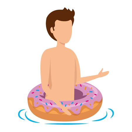young man with swimsuit and float donut vector illustration designのイラスト素材