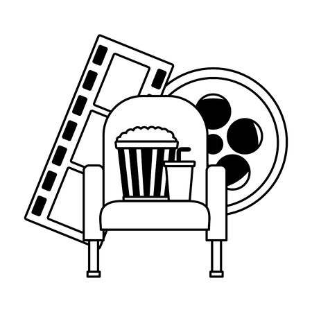 seat pop corn soda 3d glasses reel strip film cinema movie vector illustrationのイラスト素材