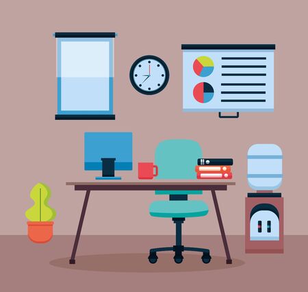 office interior workplace furniture vector illustration designのイラスト素材
