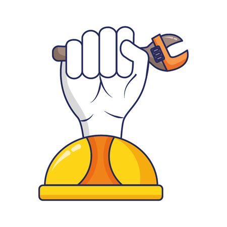 hand with spanner and helmet labour day vector illustrationのイラスト素材