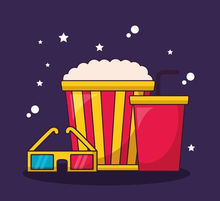 pop corn soda 3d glasses cinema movie vector illustrationのイラスト素材
