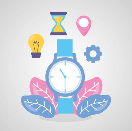 wristwatch time icon leaves background vector illustrationのイラスト素材