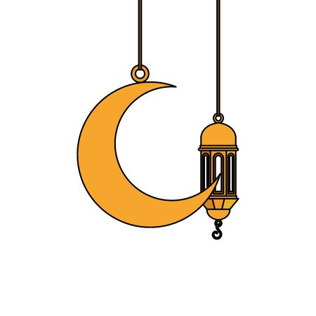 ramadan kareem lamp and moon hanging decoration vector illustration designのイラスト素材