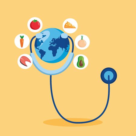 earth with stethoscope world health dayのイラスト素材