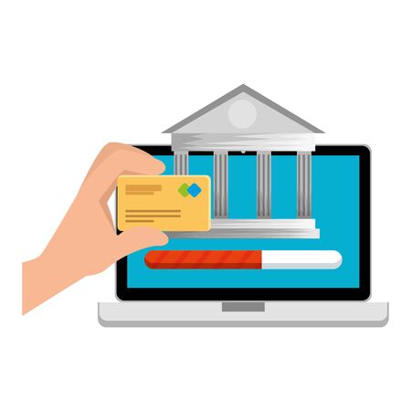 laptop with bank building and credit card vector illustration designのイラスト素材