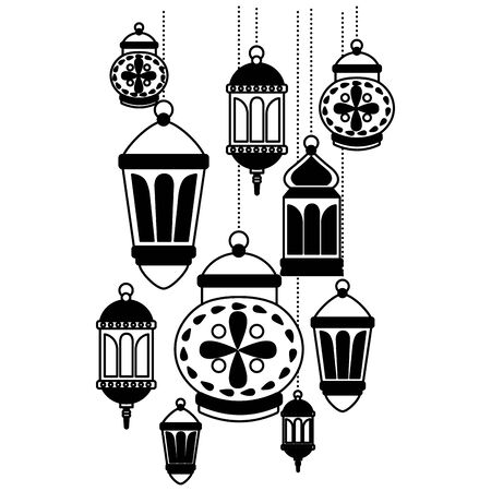 hanging lanterns decoration on white background vector illustrationのイラスト素材
