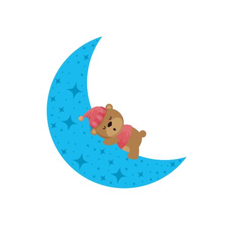baby shower card with bear teddy sleeping in moon vector illustration designのイラスト素材
