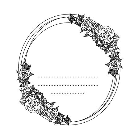 circular postcard with roses and leafs decoration vector illustration designのイラスト素材