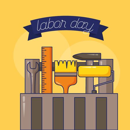 toolbox brush roller wrench construction happy labour day vector illustrationのイラスト素材