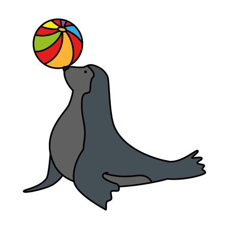 circus seal marine playing with balloon vector illustration designのイラスト素材