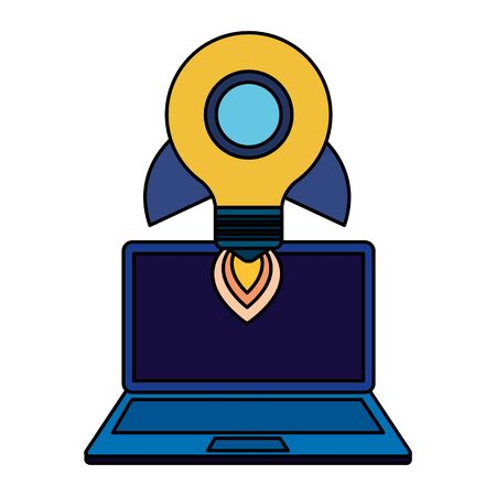 laptop computer with rocket bulb vector illustration designのイラスト素材