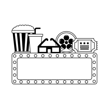 billboard 3d glasses reel ticket pop corn cinema movie vector illustrationのイラスト素材