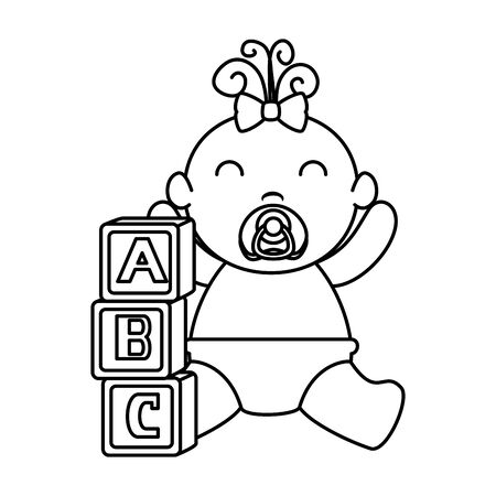 alphabet blocks toys with baby girl vector illustration designのイラスト素材