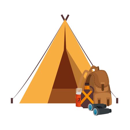 tent camping with travelbag and accessories vector illustration designのイラスト素材