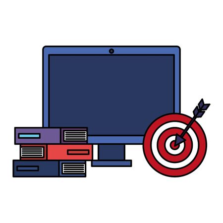 computer with target success and books vector illustration designのイラスト素材