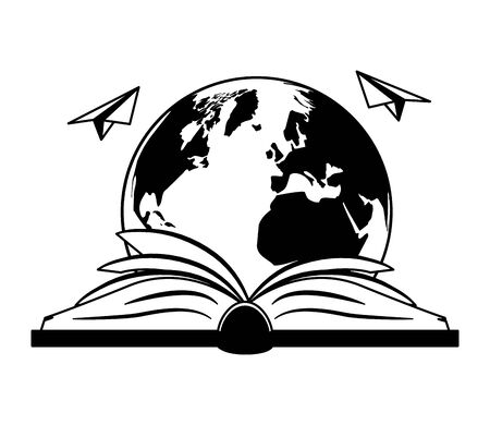 open book planet paper plane - world book day vector illustrationのイラスト素材