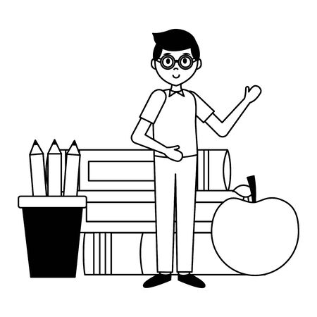 school boy books apple pencils teachers day card vector illustrationのイラスト素材
