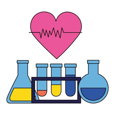 medical flasks beaker heartbeat clinic vector illustrationのイラスト素材
