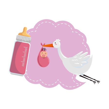 baby shower card with stork vector illustration designのイラスト素材