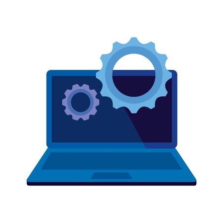 laptop computer device with gears settings vector illustration designのイラスト素材