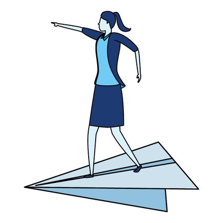 businesswoman flying paper plane business success vector illustrationのイラスト素材