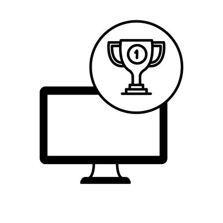 desktop computer device with trophy vector illustration designのイラスト素材