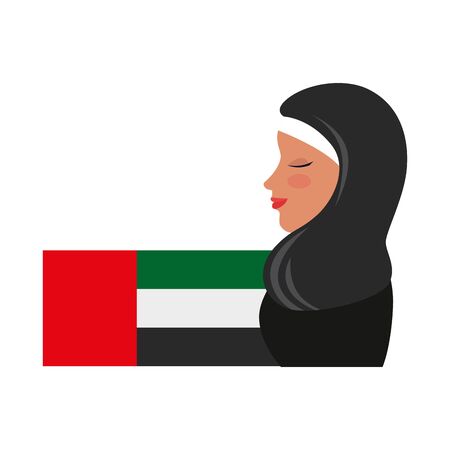 profile of islamic woman with traditional burka and arabia flag vector illustration designのイラスト素材