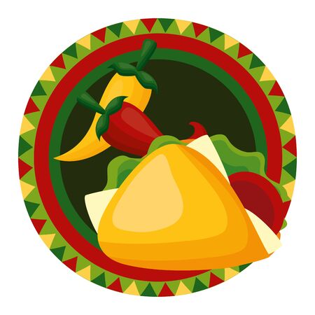 taco chili pepper mexico cinco de mayo badge vector illustrationのイラスト素材