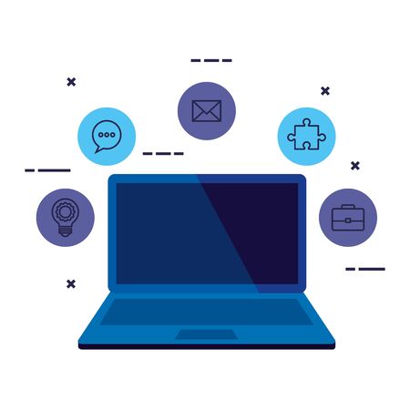 laptop with social media marketing icons vector illustration designのイラスト素材