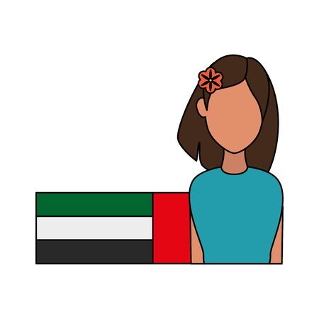 islamic woman with emirates arab flag vector illustration designのイラスト素材
