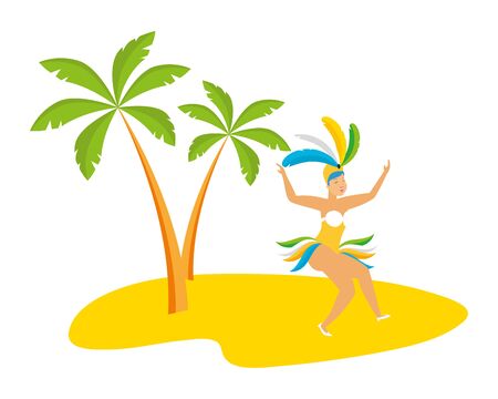 dancer with feathers beach palm brazil carnival celebration vector illustrationのイラスト素材