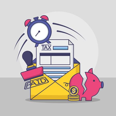 piggy bank clock money paid stamp tax payment vector illustrationのイラスト素材