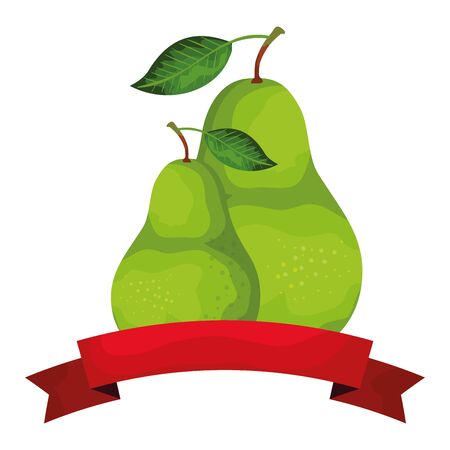 fresh pears fruits with ribbon seal vector illustration designのイラスト素材