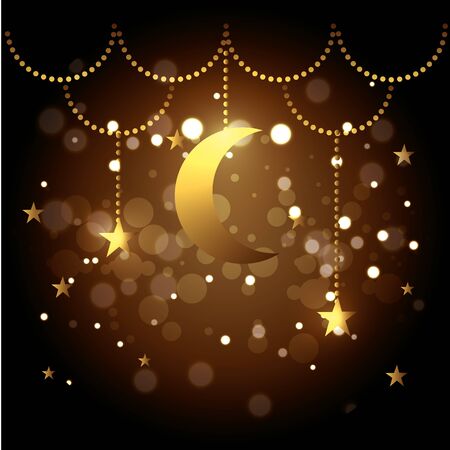 moon and stars hanging decoration to festival vector illustrationのイラスト素材
