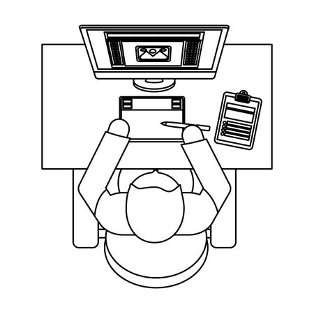 businessman using desktop in the workplace airview vector illustration designのイラスト素材