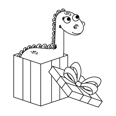 cute diplodocus in giftbox present vector illustration designのイラスト素材