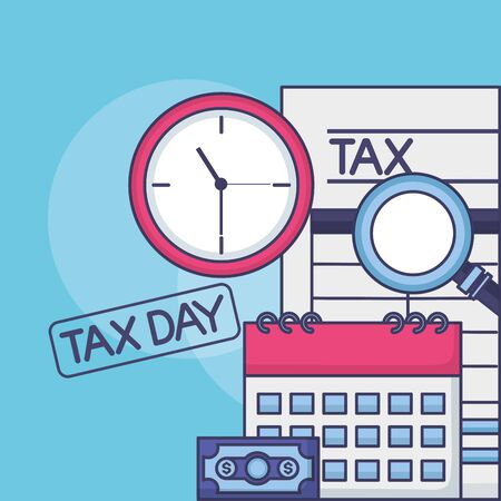 tax payment document calendar clock money magnifier vector illustrationのイラスト素材
