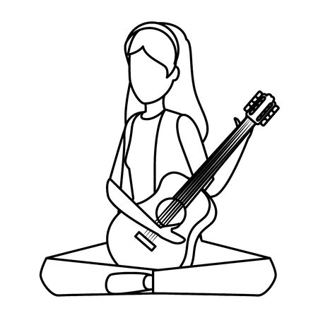 young woman playing guitar instrument vector illustration designのイラスト素材