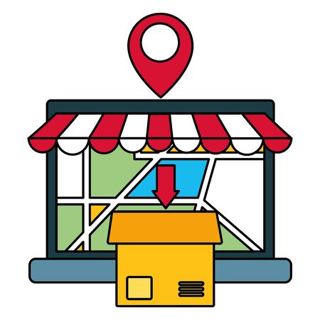 laptop box map navigation pointer fast delivery business vector illustrationのイラスト素材