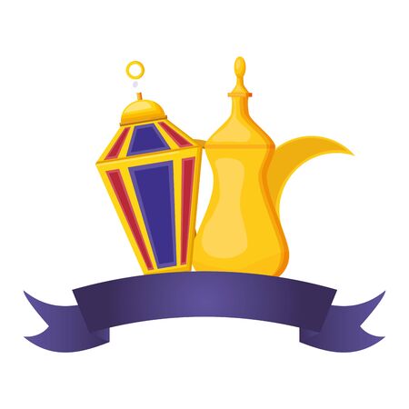 indian tea pot and lantern culture vector illustration designのイラスト素材