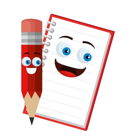 pencil school and notebook kawaii characters vector illustration designのイラスト素材