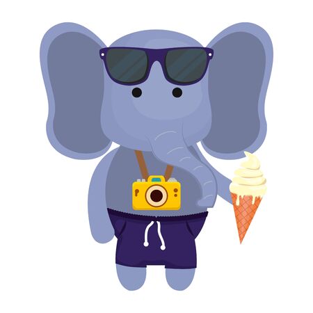 elephant with photographic camera and ice cream vector illustration designのイラスト素材