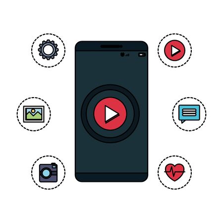 smartphone with play button and applications menu vector illustration designのイラスト素材