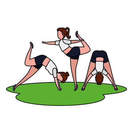beauty girls group practicing pilates in the grass vector illustration designのイラスト素材