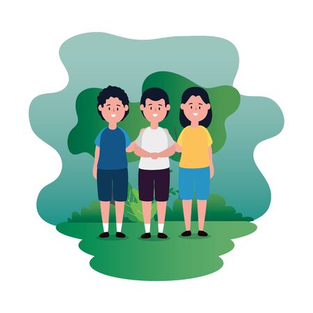 little kids group on the park scene vector illustration designのイラスト素材