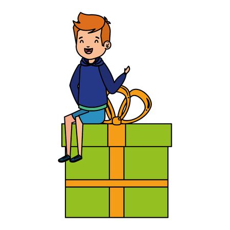 little school boy seated in giftbox vector illustration designのイラスト素材