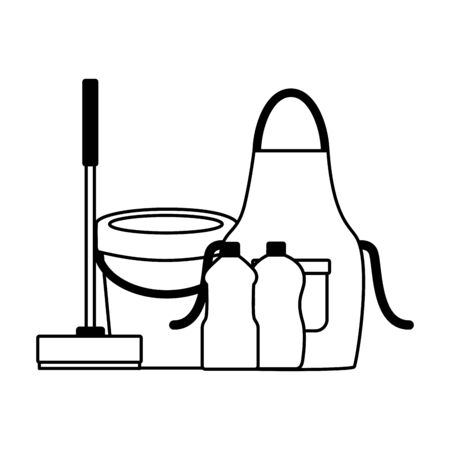 bucket apron broom bottles spring cleaning tools vector illustrationのイラスト素材