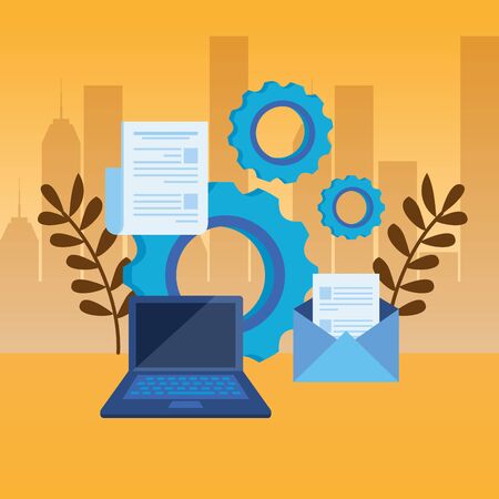 laptop computer with document file vector illustration designのイラスト素材